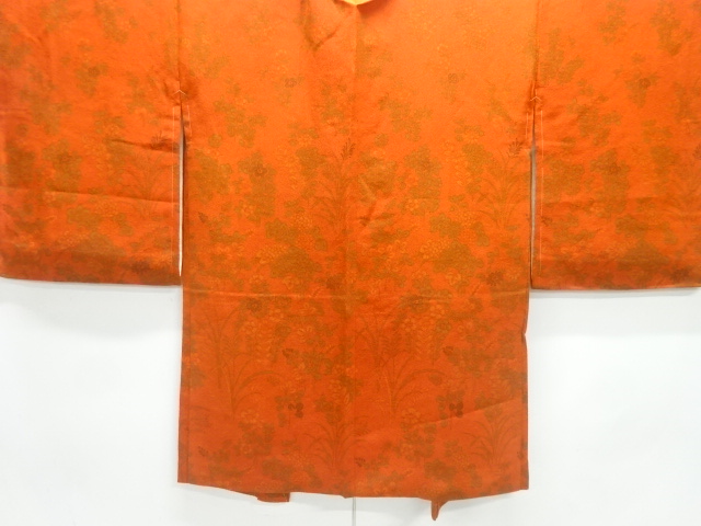 JAPANESE KIMONO / UNUSED HAORI / SILK / CHIRIMEN / FLORAL PLANTS